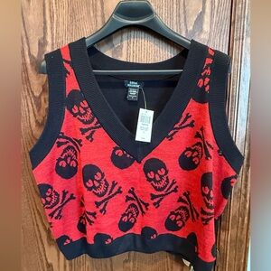 Edgy Red and Black Skull Crop Top
